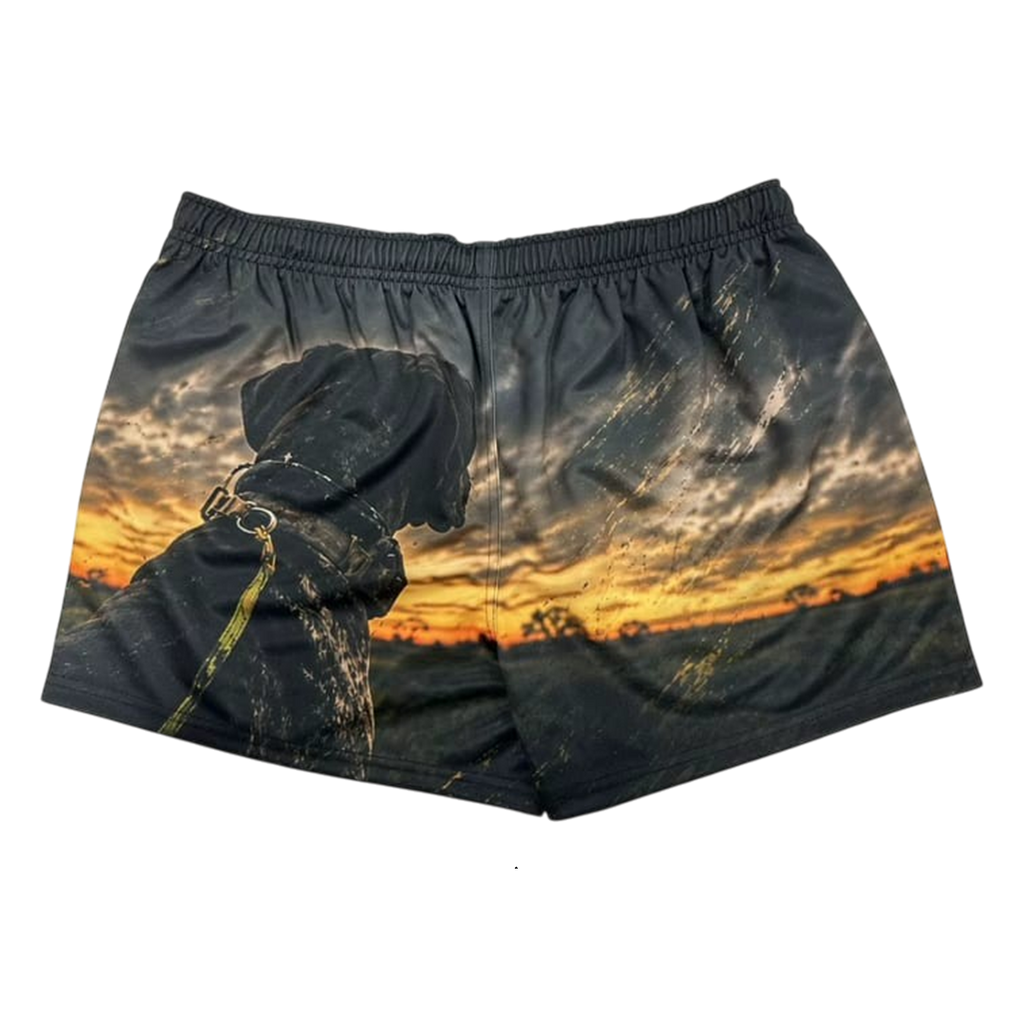 TRUE BLUE LURES FOOTY SHORT WITH ZIP POCKETS - HUNTING DOG