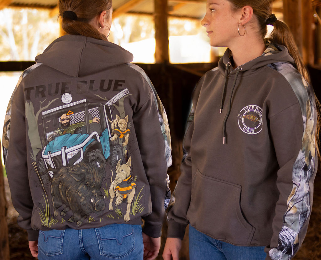 TRUE BLUE LURES HOODIES - GRAY/CAMO PIG CHASING