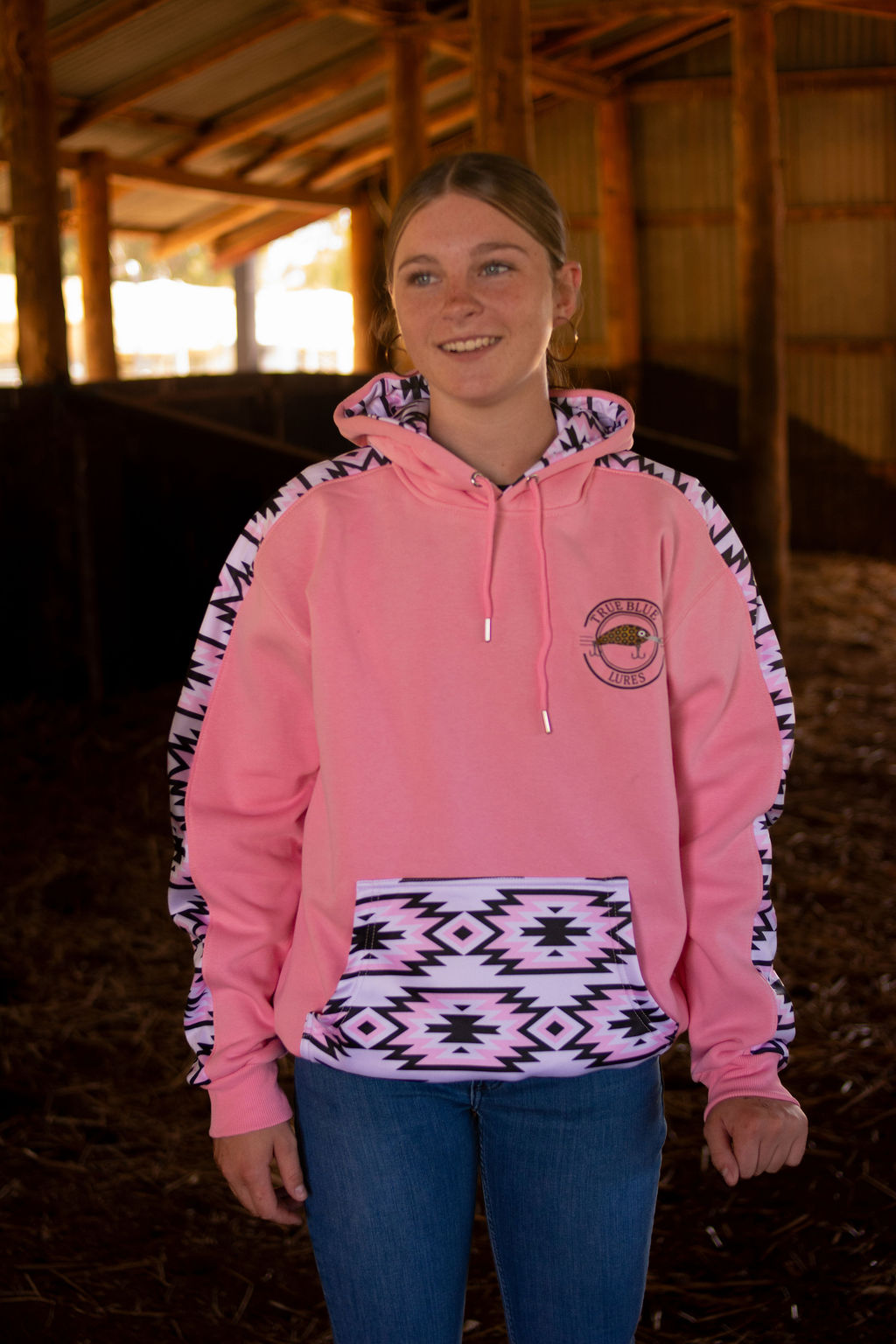 TRUE BLUE LURES HOODIES - PINK AZTEC