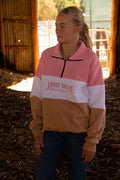 TRUE BLUE LURES QUARTER ZIP JUMPER - PINK/TAN