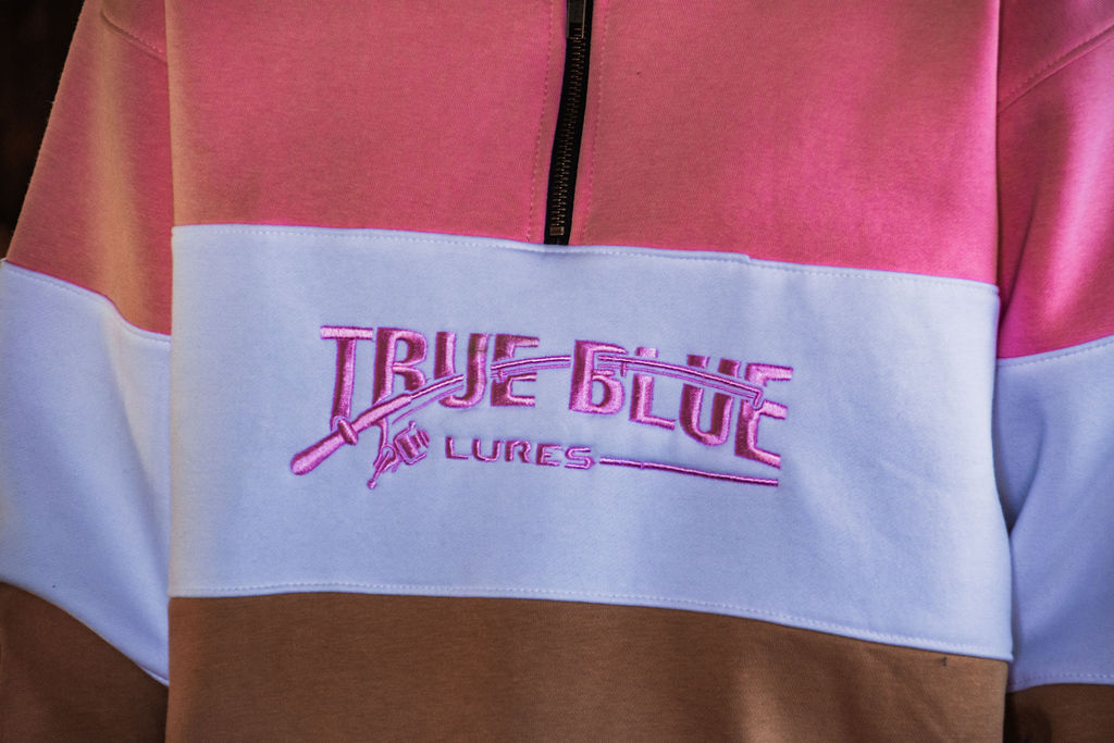 TRUE BLUE LURES QUARTER ZIP JUMPER - PINK/TAN