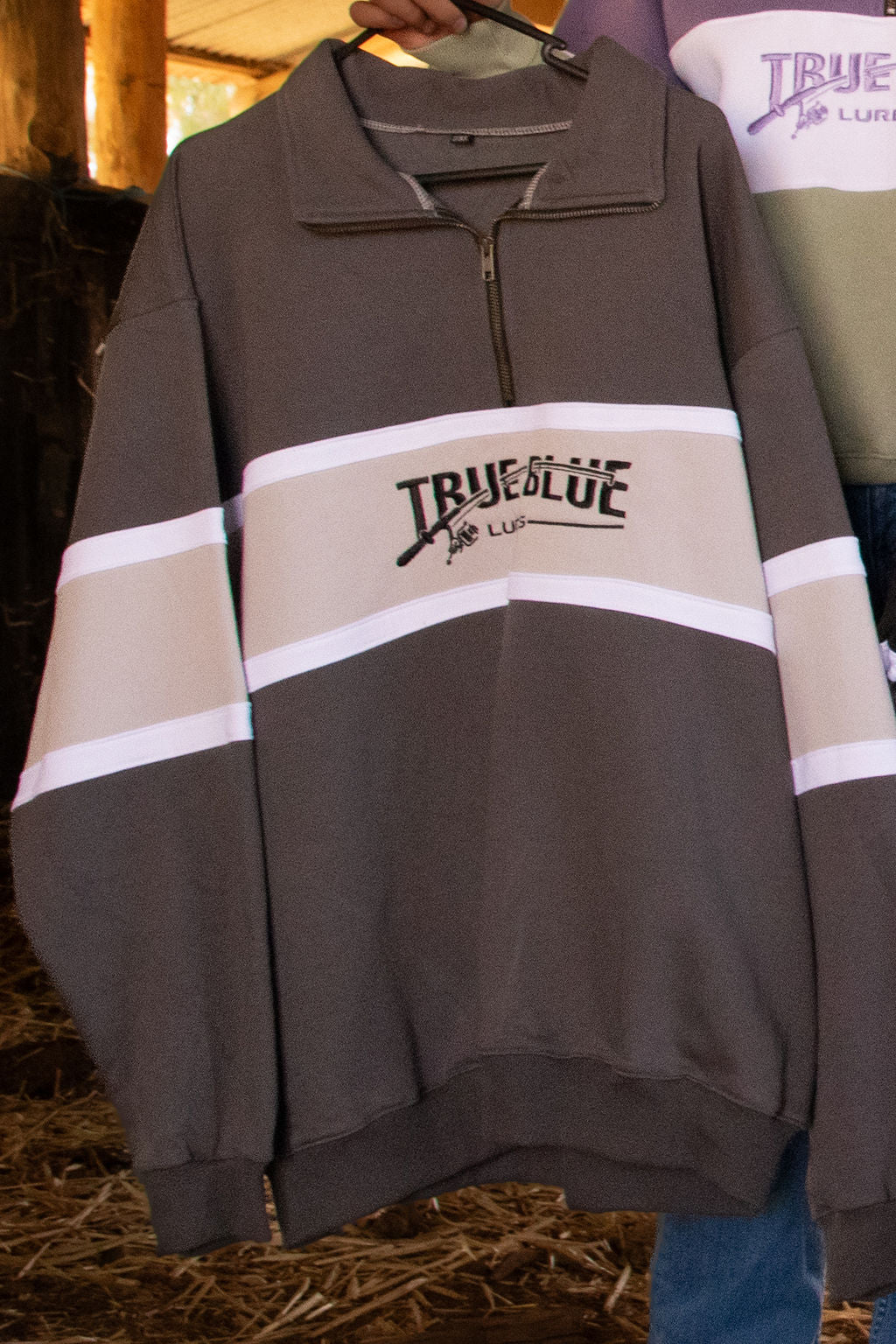 TRUE BLUE LURES QUARTER ZIP JUMPER - GRAY/LIGHT GRAY