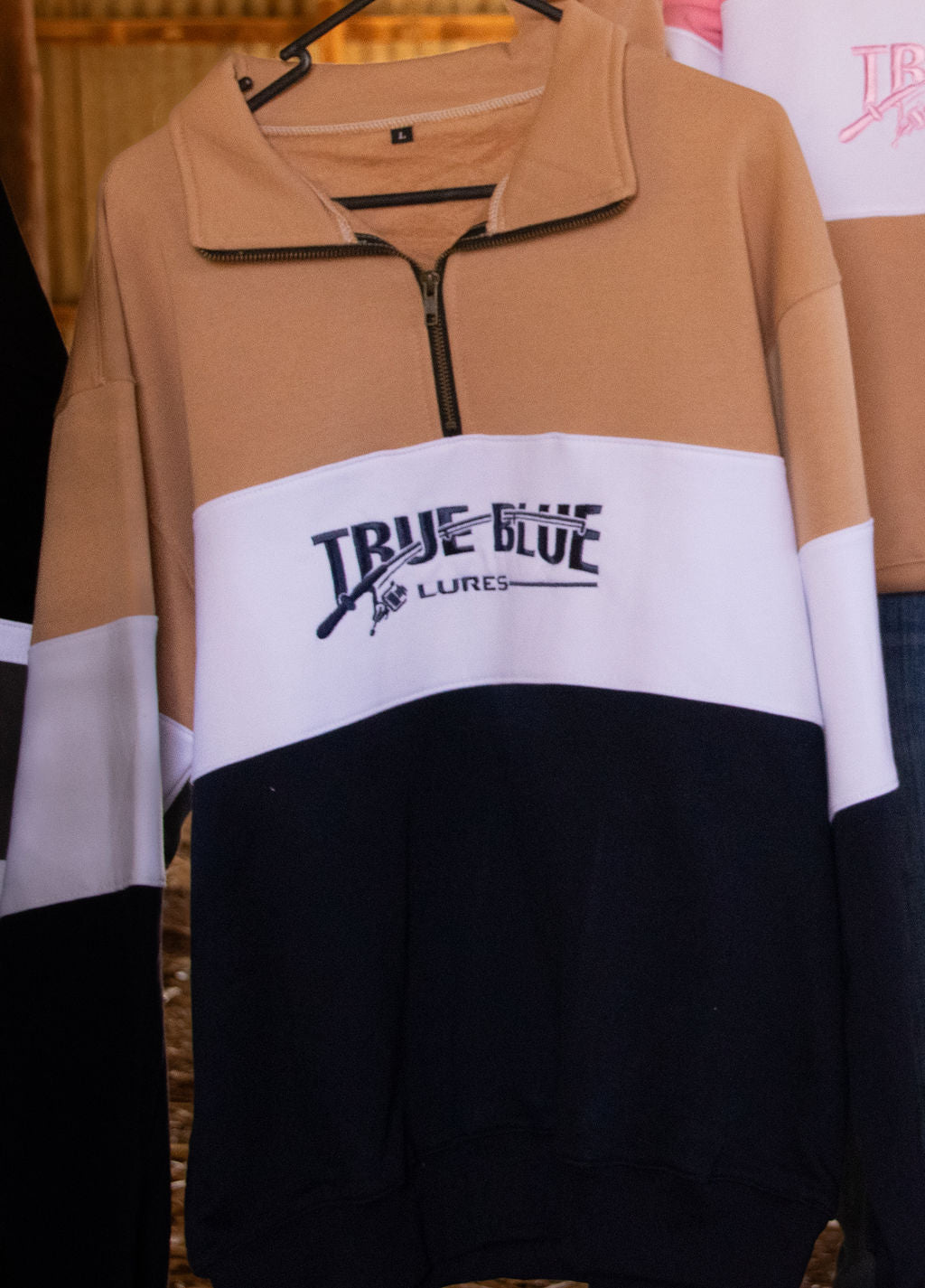 TRUE BLUE LURES QUARTER ZIP JUMPER - TAN/NAVY BLUE