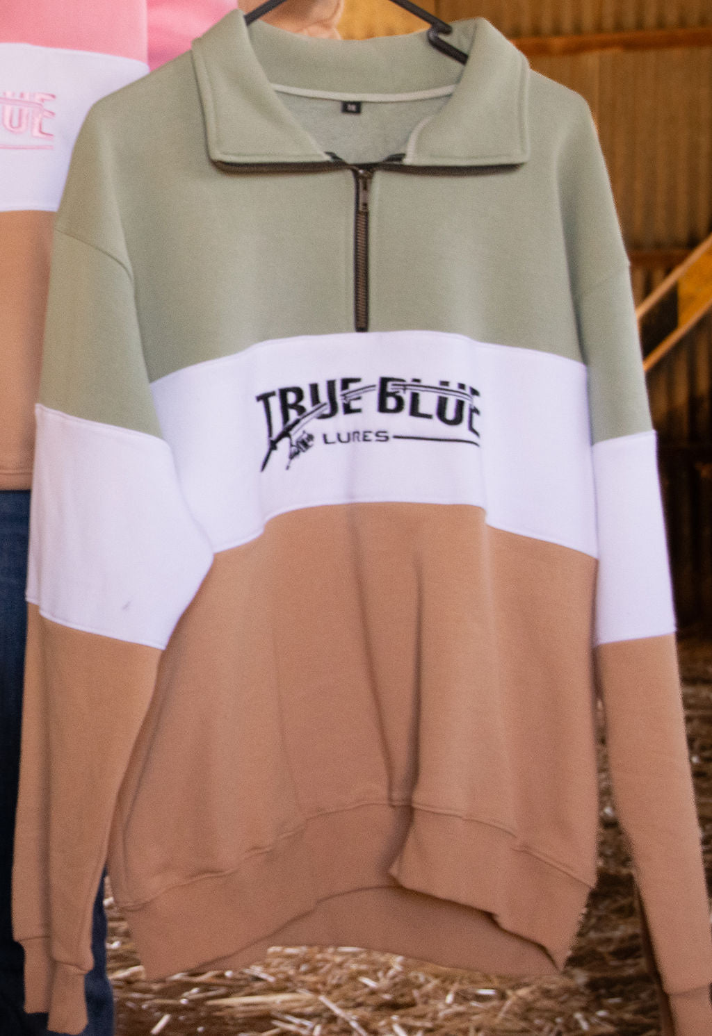 TRUE BLUE LURES QUARTER ZIP JUMPER - TAN/GREEN