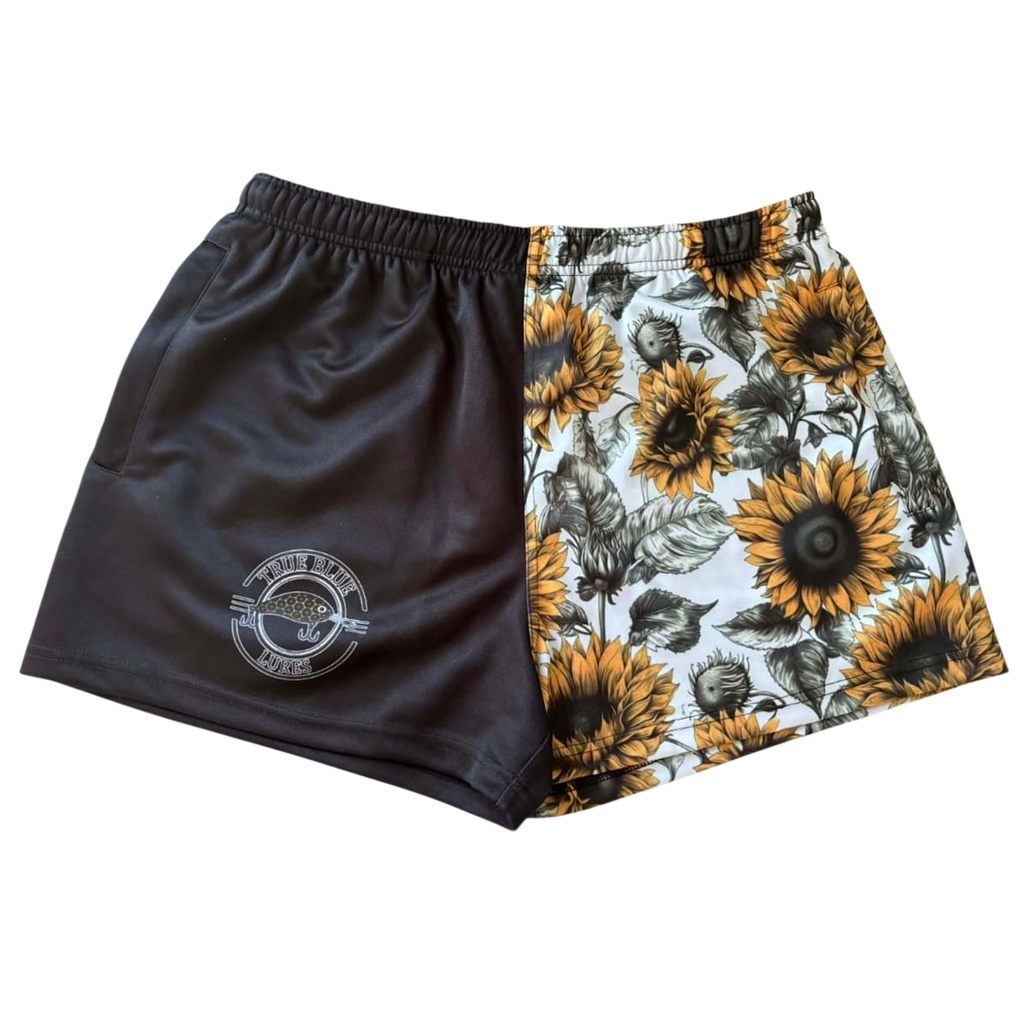 TRUE BLUE LURES FOOTY SHORT WITH ZIP POCKETS - SUNFLOWER