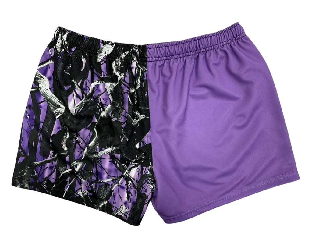 TRUE BLUE LURES FOOTY SHORT WITH ZIP POCKETS - PURPLE CAMO