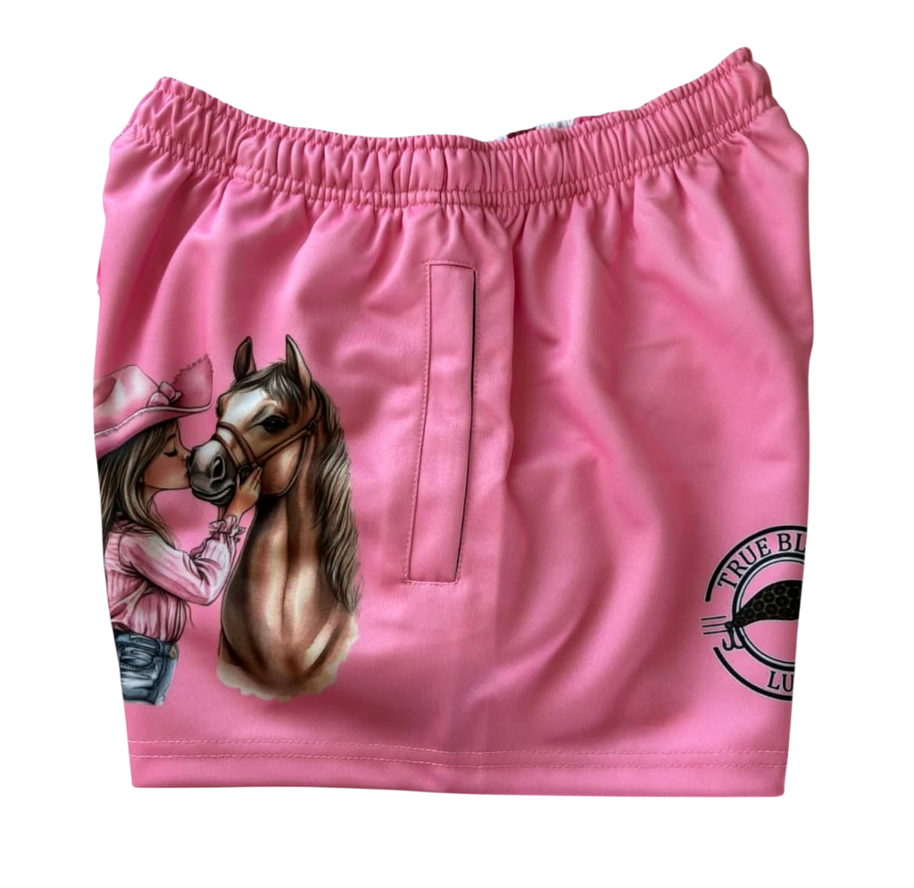 TRUE BLUE LURES KIDS FOOTY SHORT WITH ZIP POCKETS - PINK PLAID