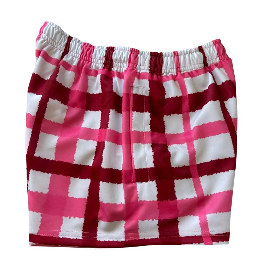 TRUE BLUE LURES KIDS FOOTY SHORT WITH ZIP POCKETS - PINK PLAID