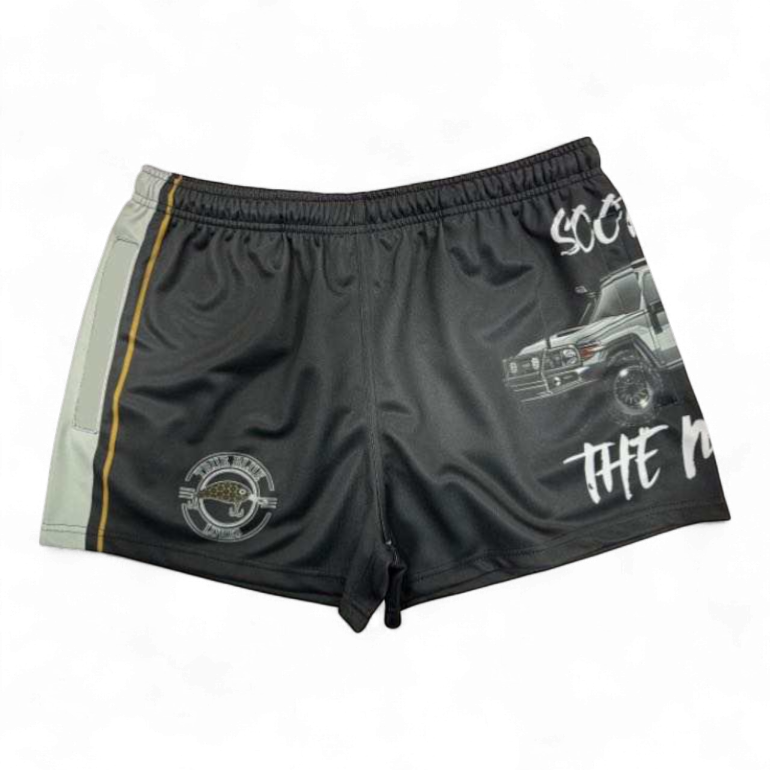 TRUE BLUE LURES FOOTY SHORT WITH ZIP POCKETS - SOOT