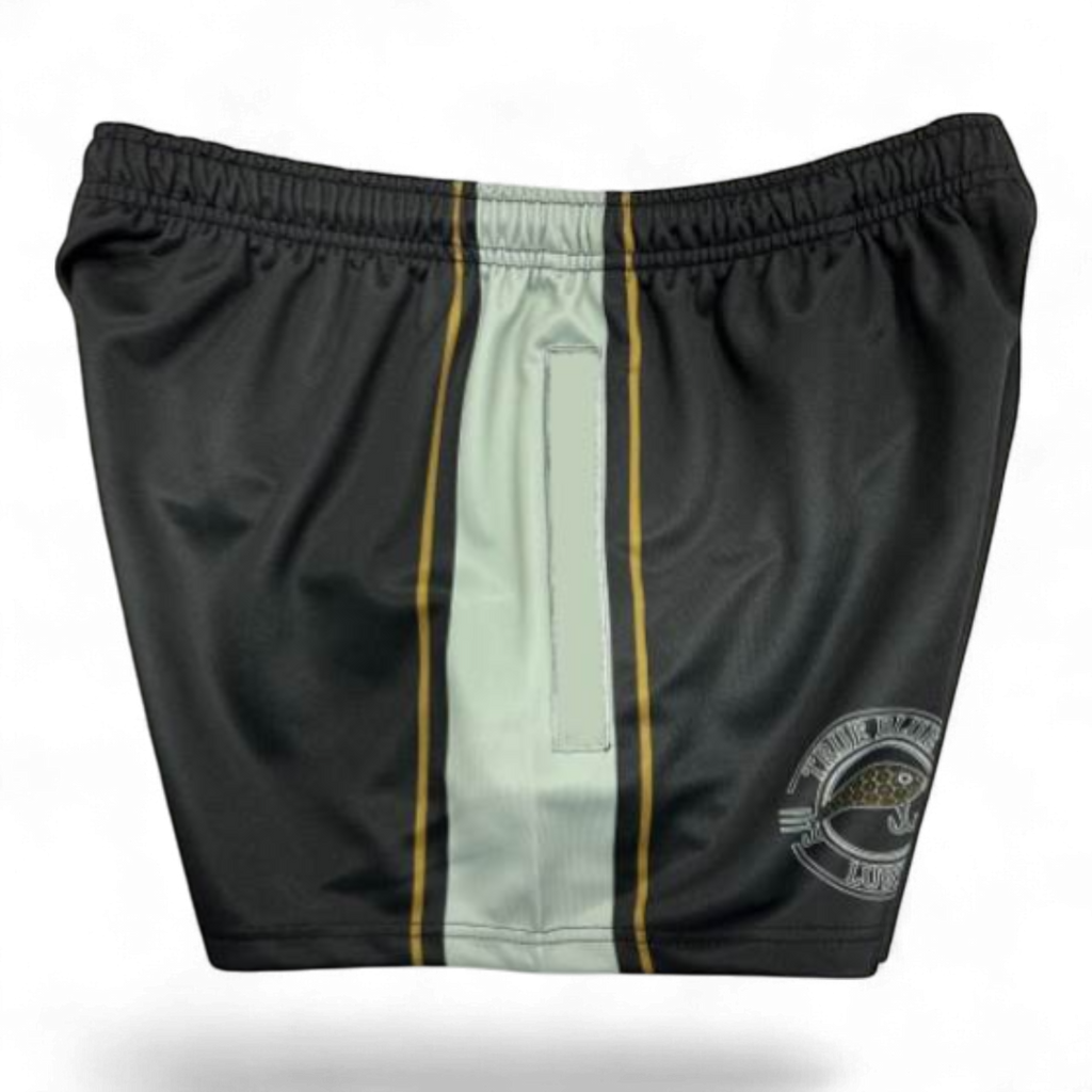 TRUE BLUE LURES FOOTY SHORT WITH ZIP POCKETS - SOOT
