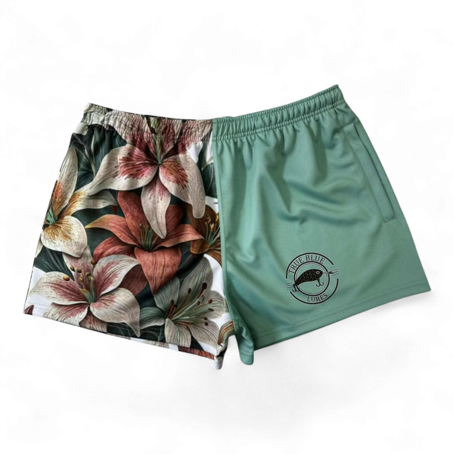 TRUE BLUE LURES FOOTY SHORT WITH ZIP POCKETS - LILIES