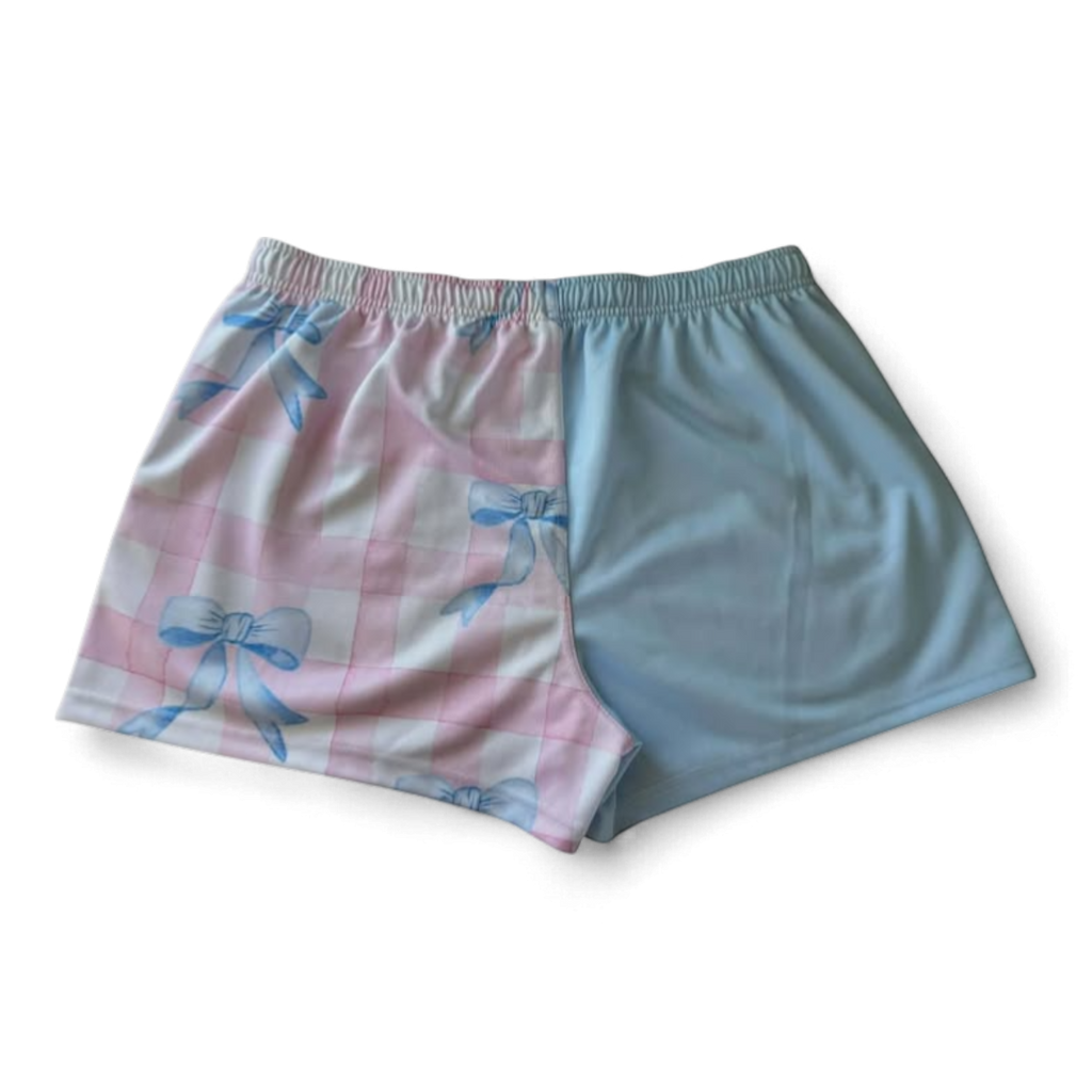 TRUE BLUE LURES FOOTY SHORT WITH ZIP POCKETS - PINK BOWS