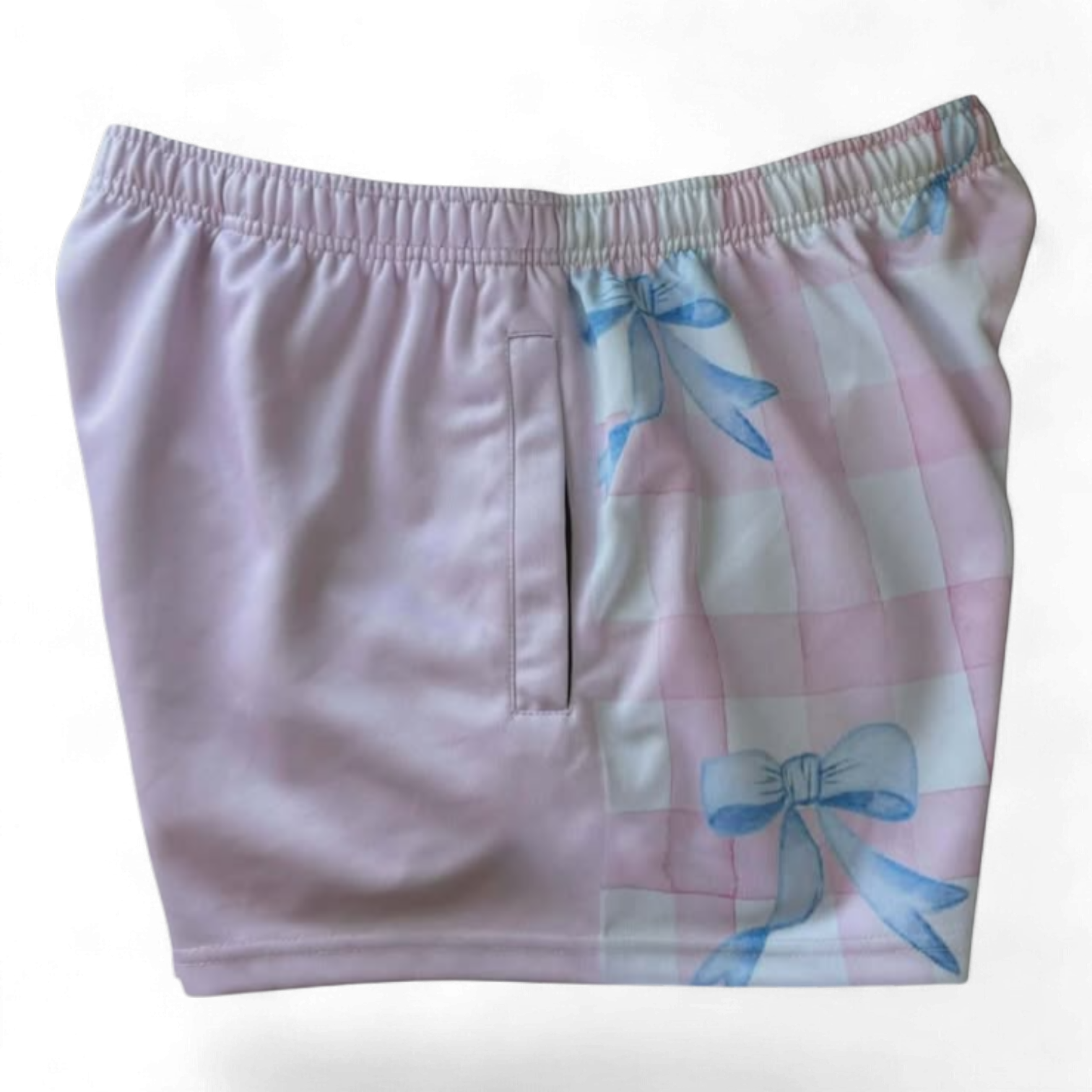 TRUE BLUE LURES FOOTY SHORT WITH ZIP POCKETS - PINK BOWS