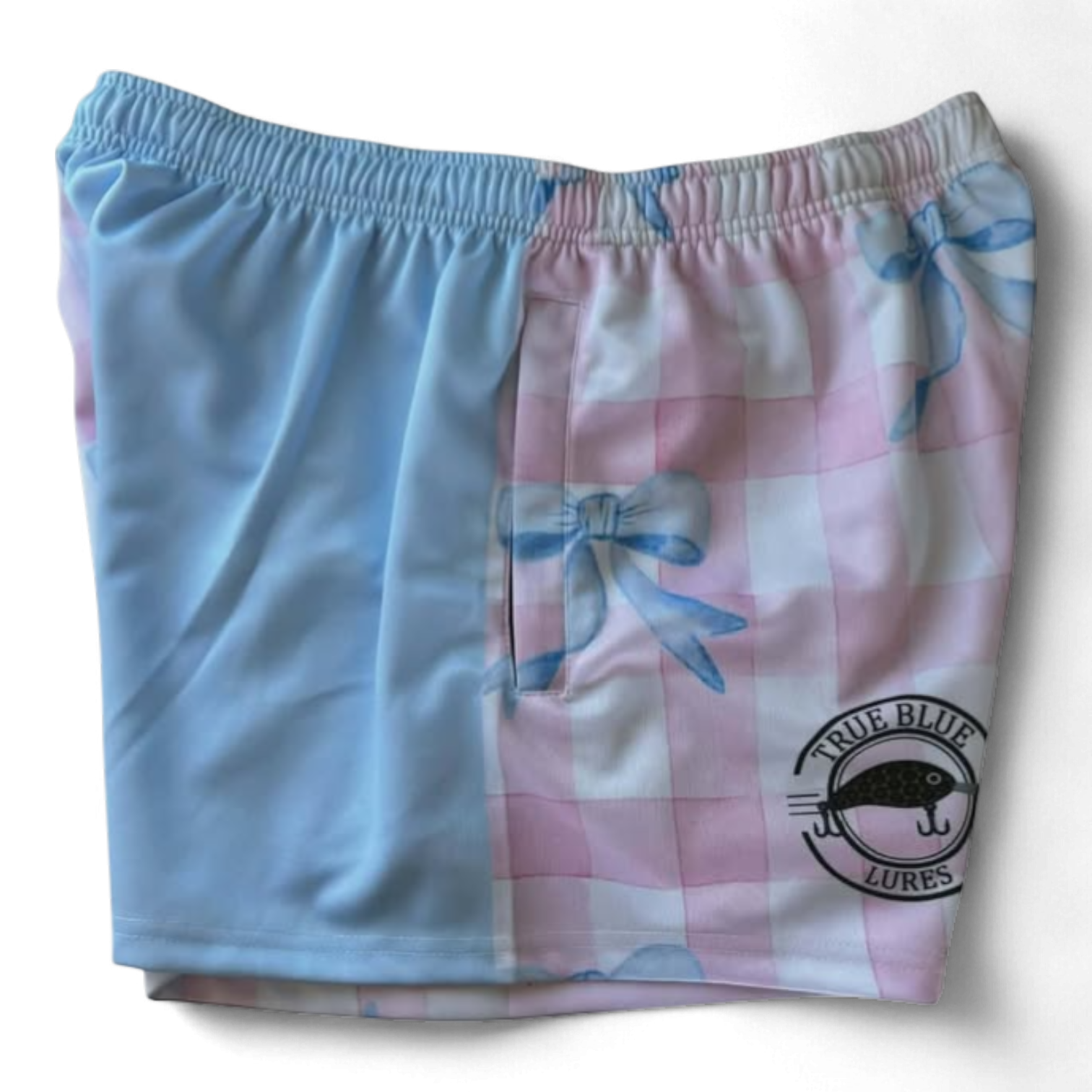 TRUE BLUE LURES FOOTY SHORT WITH ZIP POCKETS - PINK BOWS