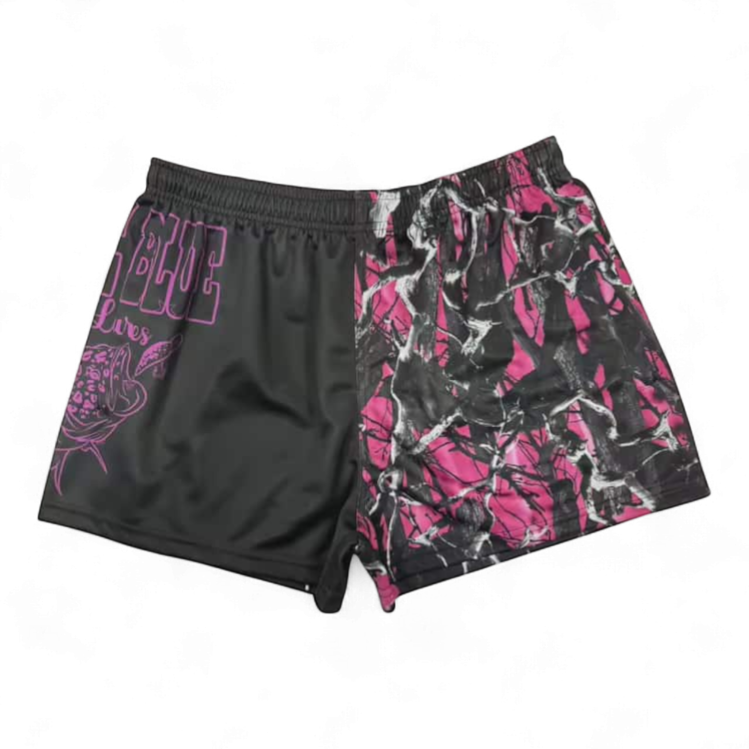 TRUE BLUE LURES FOOTY SHORT WITH ZIP POCKETS - PINK CAMO