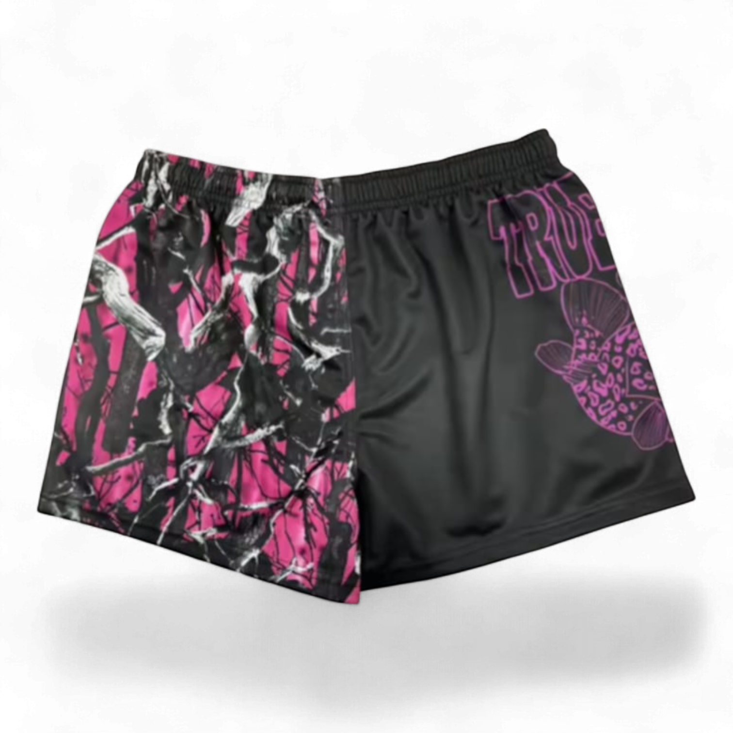 TRUE BLUE LURES FOOTY SHORT WITH ZIP POCKETS - PINK CAMO