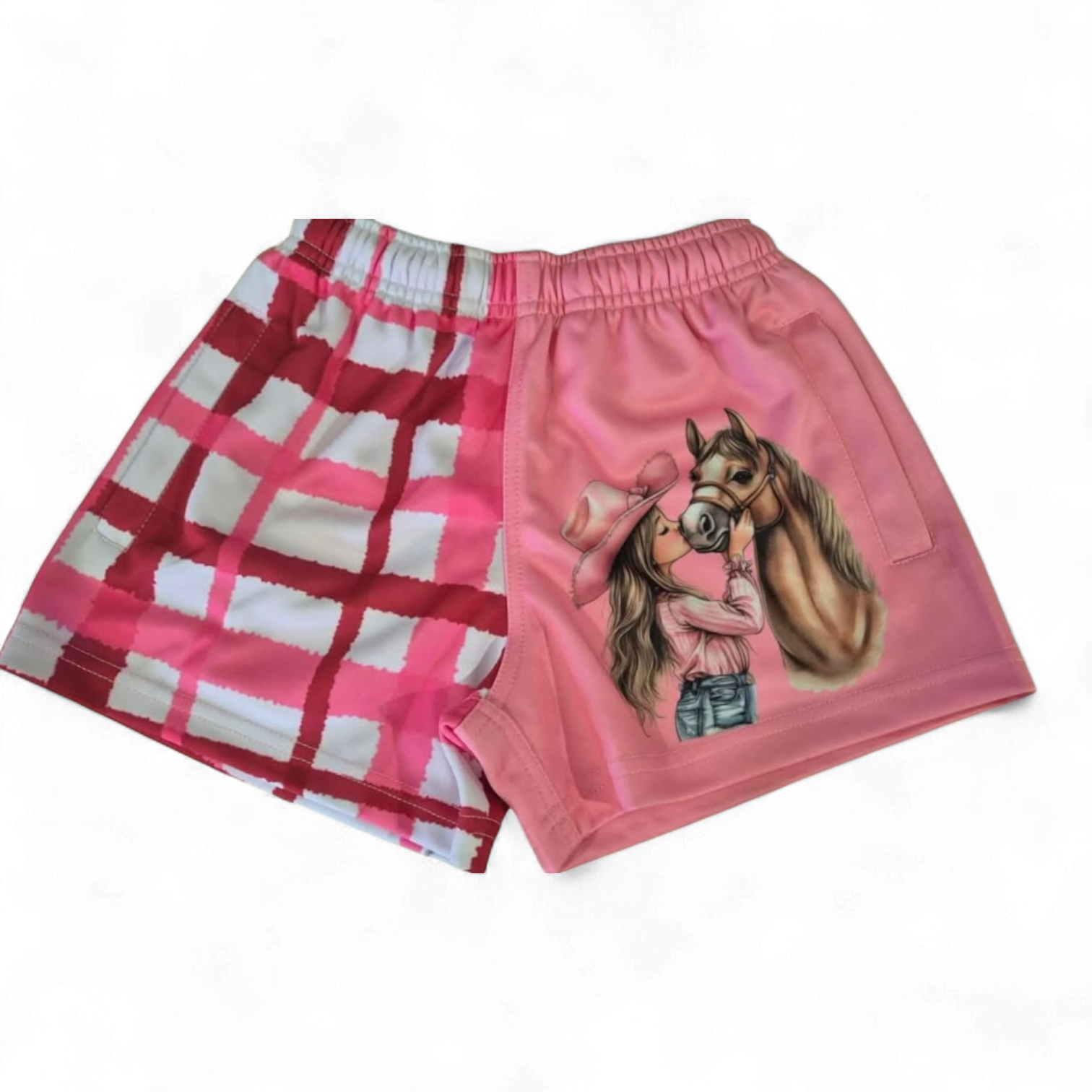 TRUE BLUE LURES FOOTY SHORT WITH ZIP POCKETS - PINK PLAID