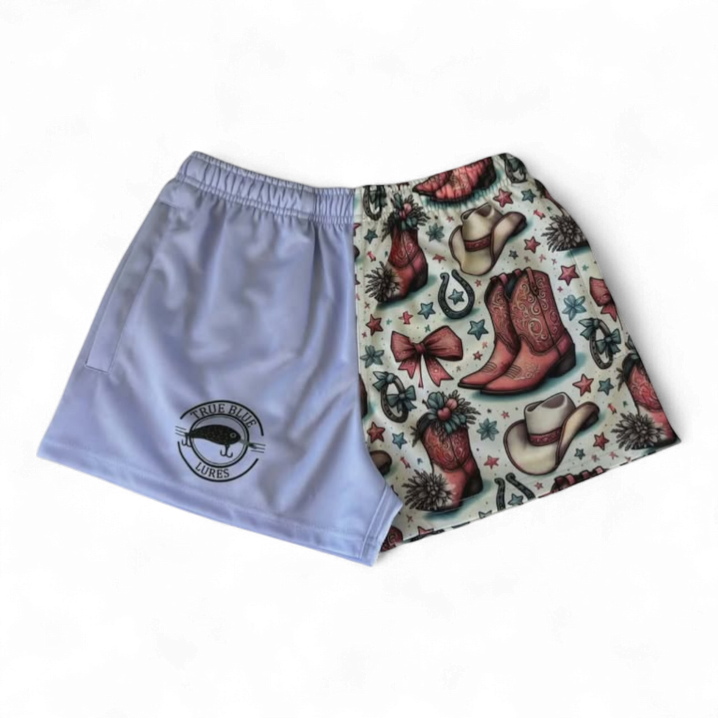 TRUE BLUE LURES FOOTY SHORT WITH ZIP POCKETS - PURPLE BOOTS