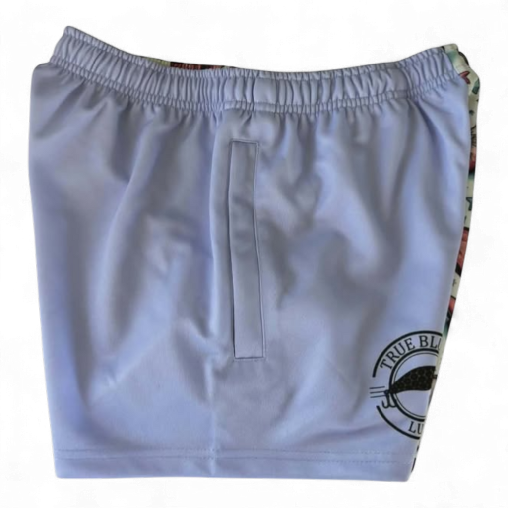 TRUE BLUE LURES FOOTY SHORT WITH ZIP POCKETS - PURPLE BOOTS