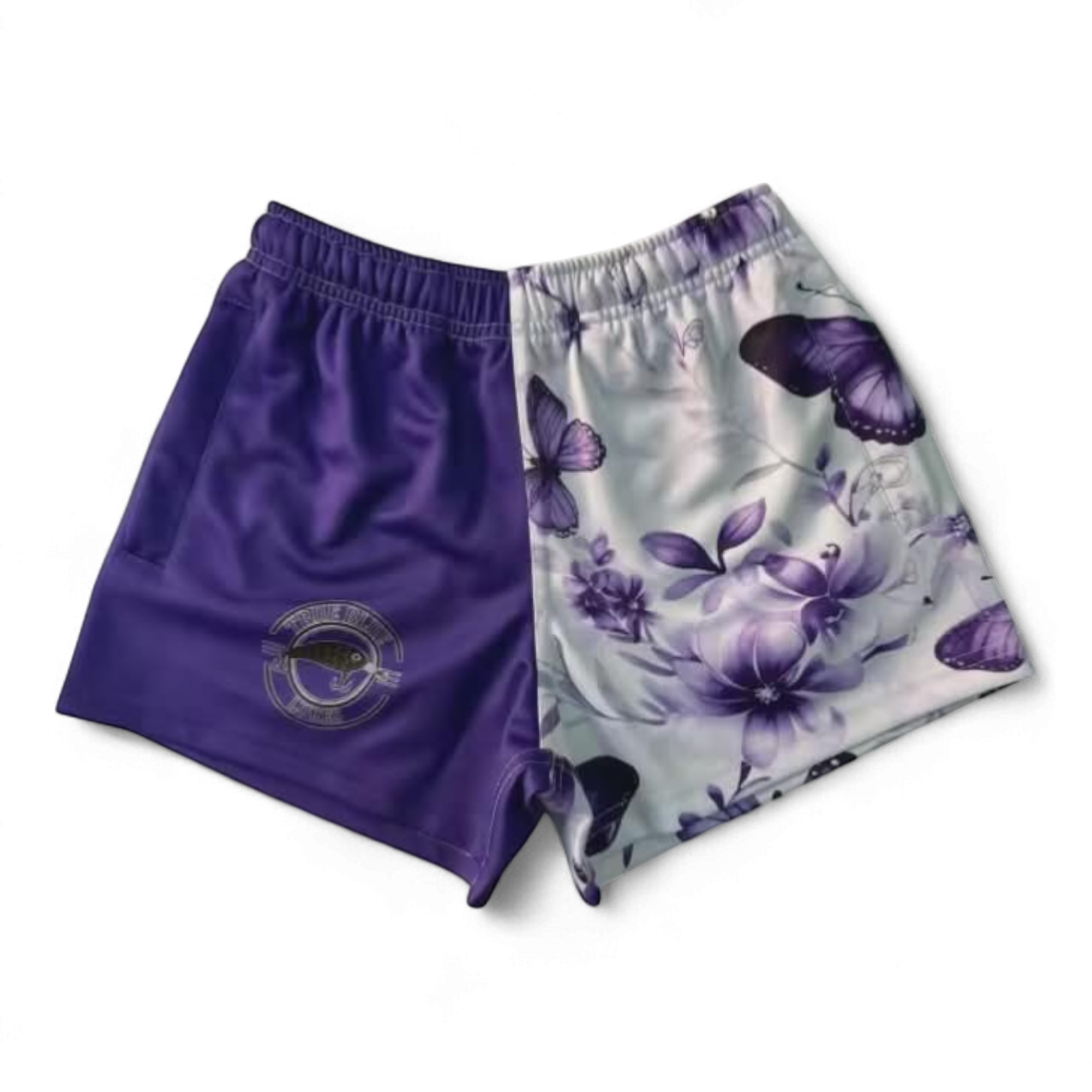 TRUE BLUE LURES FOOTY SHORT WITH ZIP POCKETS - PURPLE BUTTERFLYS