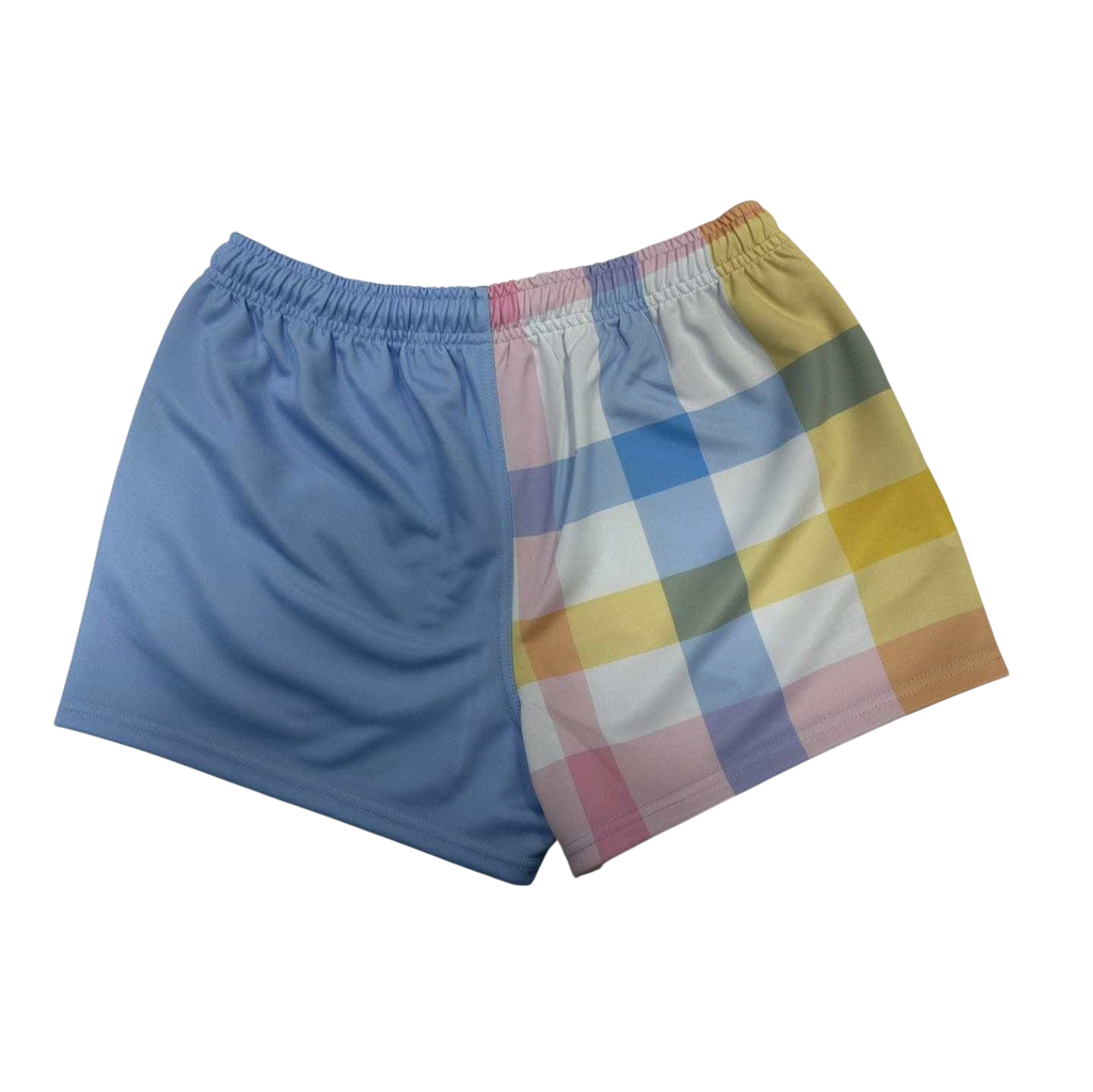 TRUE BLUE LURES FOOTY SHORT WITH ZIP POCKETS - BLUE PLAID