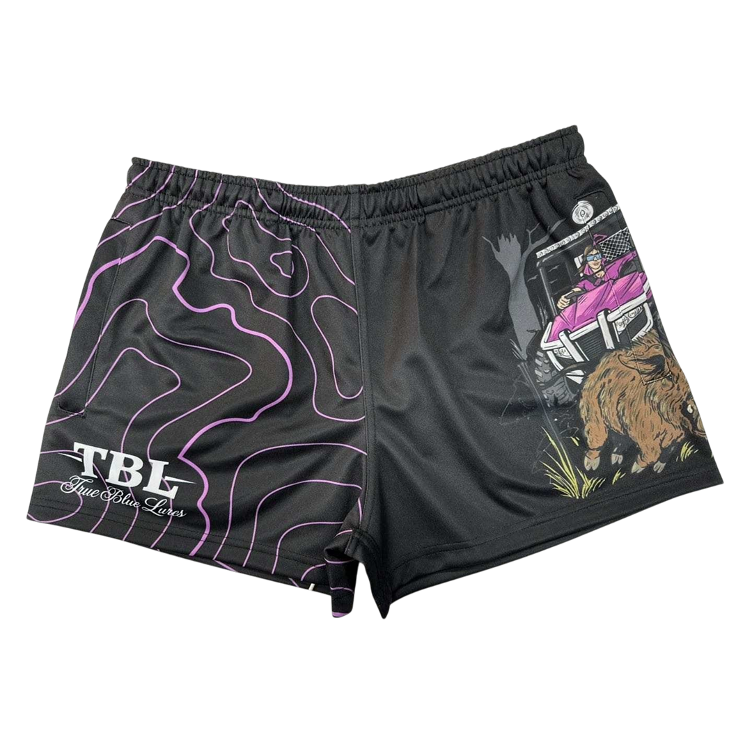 TRUE BLUE LURES FOOTY SHORT WITH ZIP POCKETS - PINK BUGGY