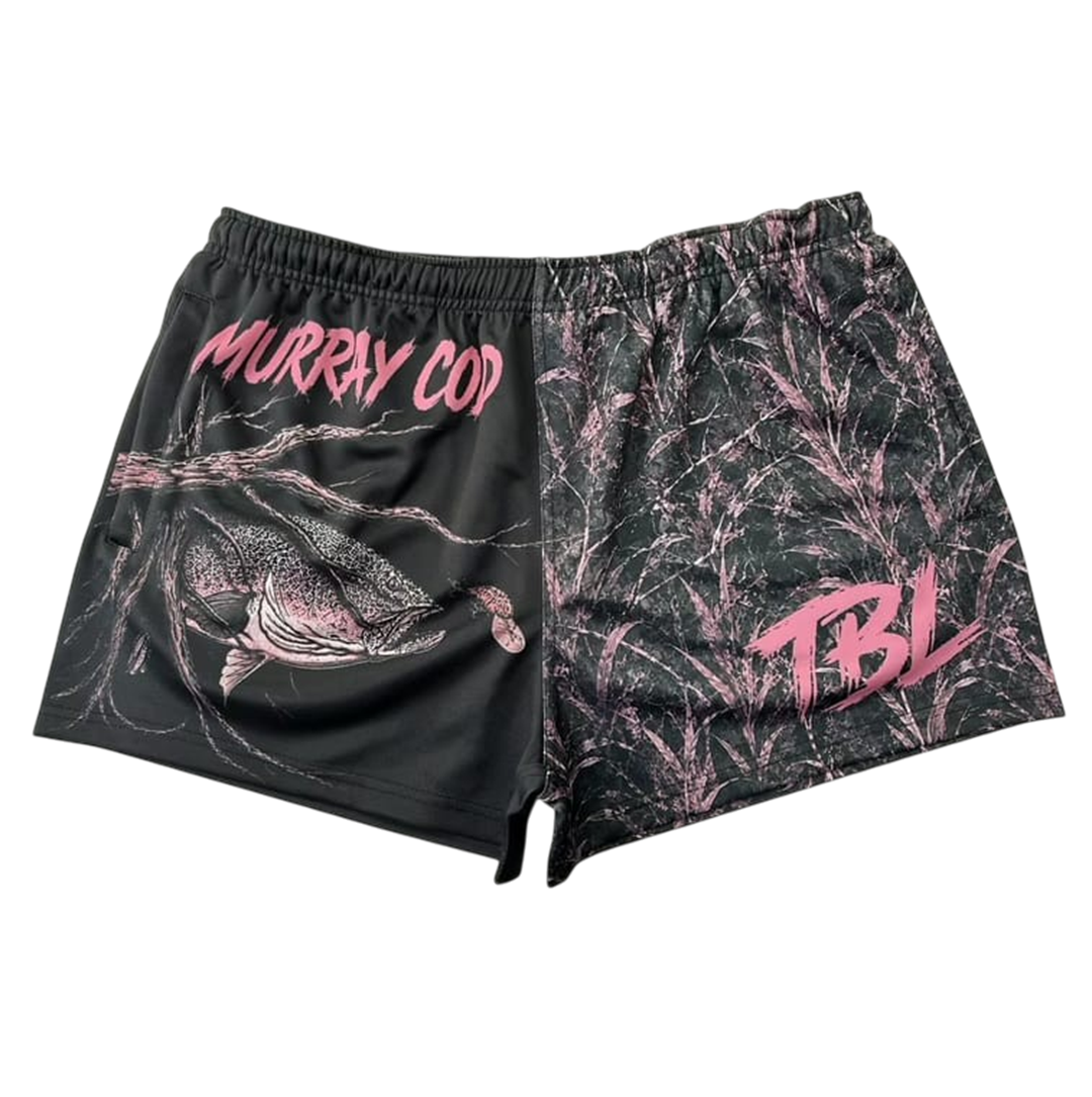 TRUE BLUE LURES FOOTY SHORT WITH ZIP POCKETS - PINK MURRAY COD