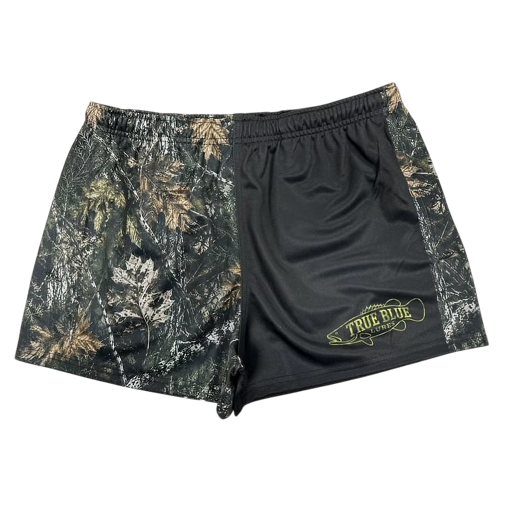 TRUE BLUE LURES FOOTY SHORT WITH ZIP POCKETS - REAL CAMOUFLAGE
