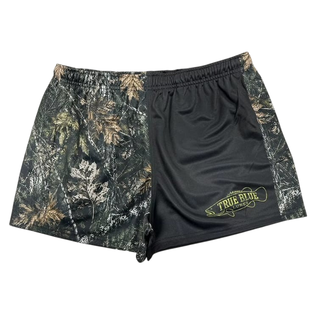TRUE BLUE LURES FOOTY SHORT WITH ZIP POCKETS - REAL CAMOUFLAGE